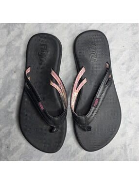 Flojos Ladies Size 6 Flip Flops Sandals Thongs, Black,